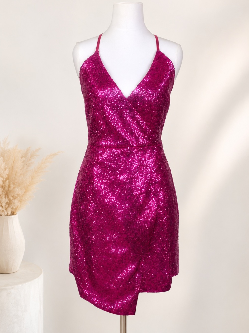 Lulus Hilaria Fuchsia Sequin Bodycon Mini Dress Size L Pink Party Cocktail - Picture 5 of 13